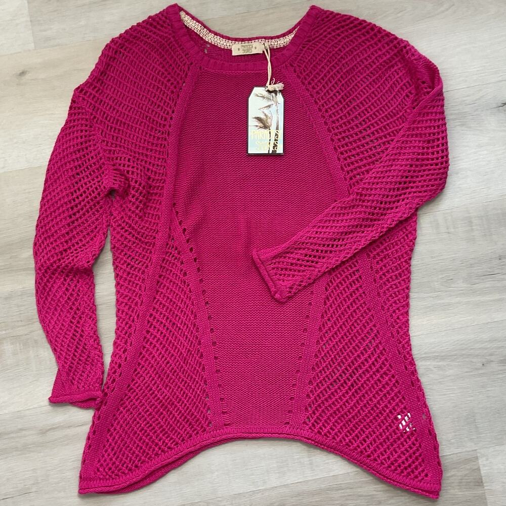 Paradise Shores Open Knit Beach Sweater Pure Cotton Pink Medium NWT